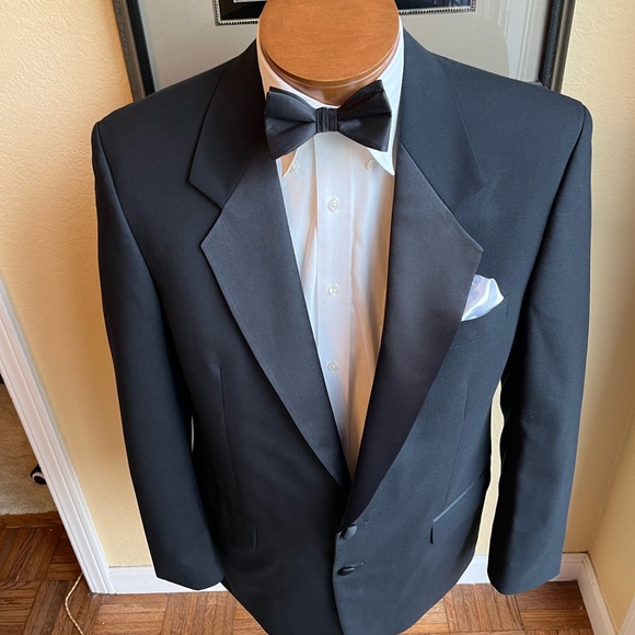 Albert Nipon All Wool 2 Piece Black Tuxedo Size 41R Pants W34” L29.5” - Picture 6 of 16